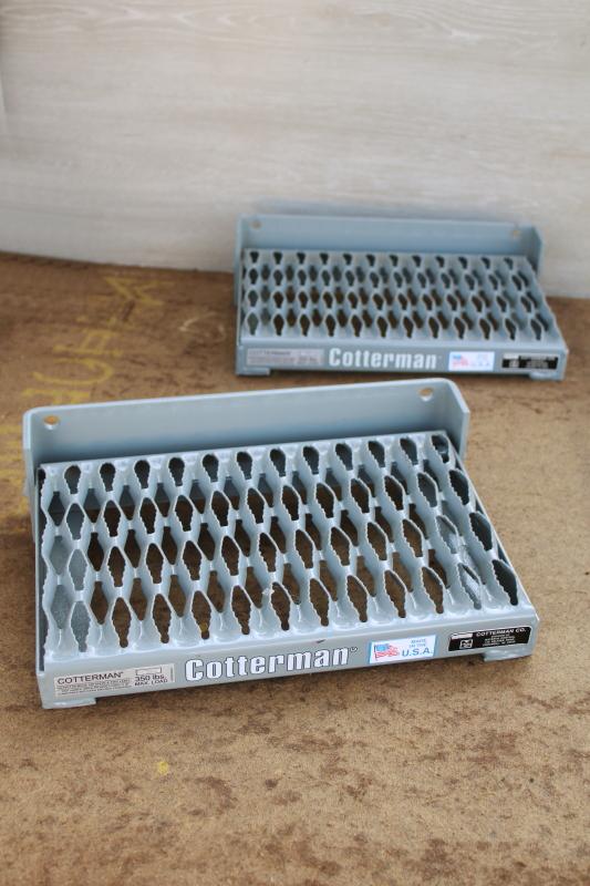 photo of new old stock industrial fold up step set of two Cotterman 350 lb rating expanded metal #1