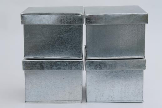 photo of new old stock lot of tin storage boxes, rustic vintage style galvanized zinc metal tins #3