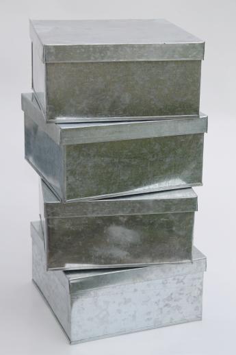 photo of new old stock lot storage box tins, rustic vintage style galvanized zinc metal shoeboxes #1