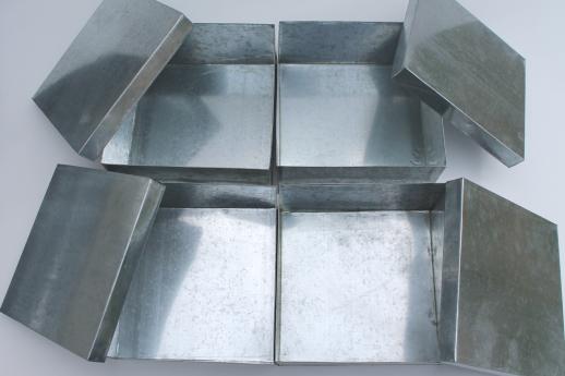 photo of new old stock lot storage box tins, rustic vintage style galvanized zinc metal shoeboxes #8