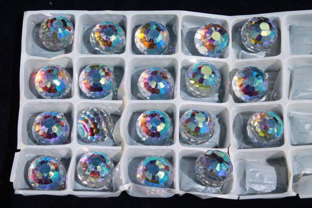 photo of new old stock lot vintage Czech faceted 8mm 10mm 14mm balls aurora borealis clear crystal #18