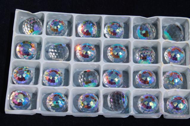 photo of new old stock lot vintage Czech faceted 8mm 10mm 14mm balls aurora borealis clear crystal #19