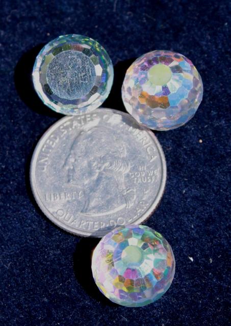 photo of new old stock lot vintage Czech faceted 8mm 10mm 14mm balls aurora borealis clear crystal #20