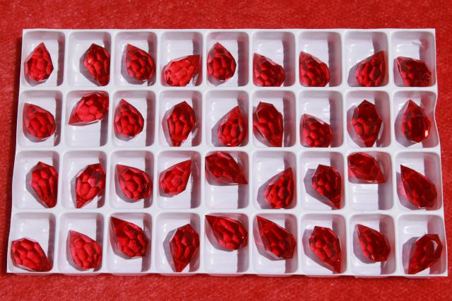 photo of new old stock lot vintage Swarovski & Czech crystal drops, siam ruby red glass #2