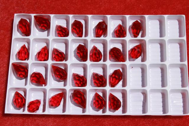 photo of new old stock lot vintage Swarovski & Czech crystal drops, siam ruby red glass #4