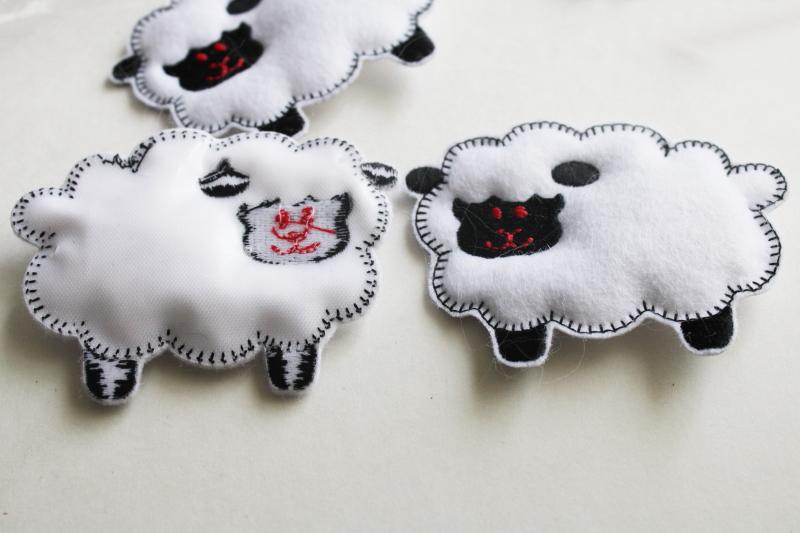 photo of new old stock sew on / craft appliques lot, puffy white sheep 3D badges or patches #2