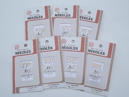 photo of new old stock sewing notions lot self-threading needles sealed pkgs #1