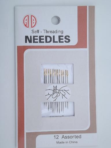 photo of new old stock sewing notions lot self-threading needles sealed pkgs #2