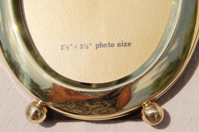 photo of new old stock solid brass frames, small photo picture frames w/ easel stand backs #10