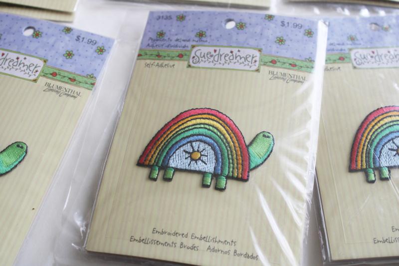 photo of new old stock sticker appliques, embroidered patches badges Sue Dreamer rainbow turtles #2