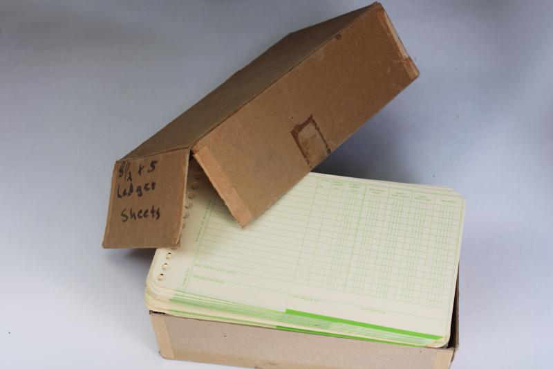 photo of new old stock unused business record ledger sheets, binder notebook paper w/ grid lines #1