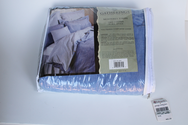 photo of new old stock vintage Beacon duvet cover queen or full, cotton chambray w/ blue stripe #1