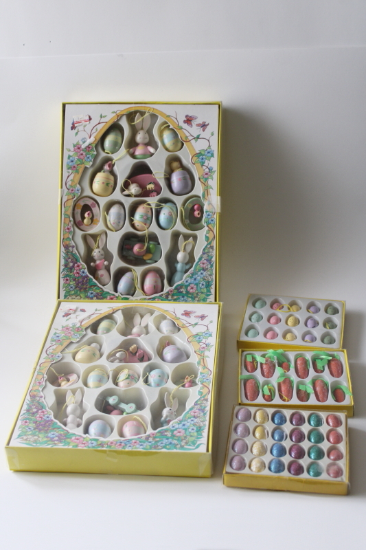 photo of new old stock vintage Easter decorations, painted wood mini ornaments  #1