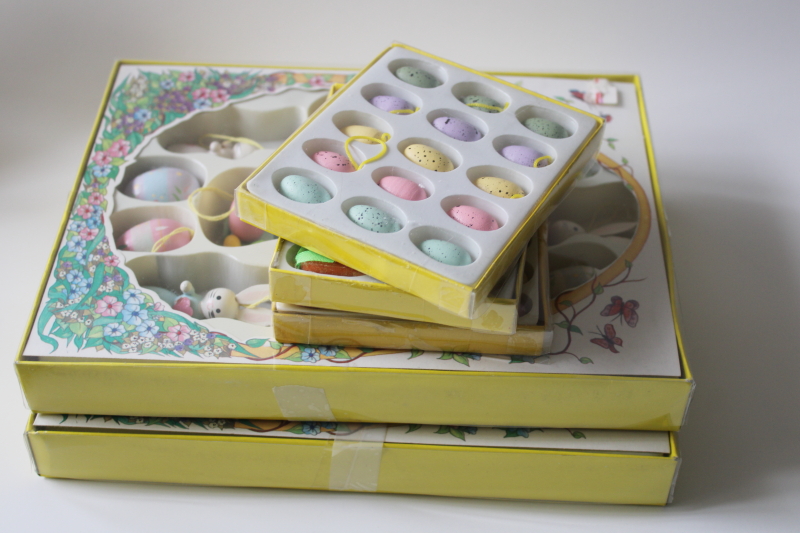 photo of new old stock vintage Easter decorations, painted wood mini ornaments  #2