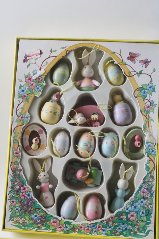 photo of new old stock vintage Easter decorations, painted wood mini ornaments  #8