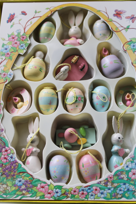 photo of new old stock vintage Easter decorations, painted wood mini ornaments  #9