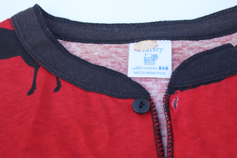 photo of new old stock vintage Hatley Canada all cotton union suit long johns underwear, moose print on red  #2