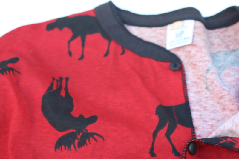 photo of new old stock vintage Hatley Canada all cotton union suit long johns underwear, moose print on red  #3