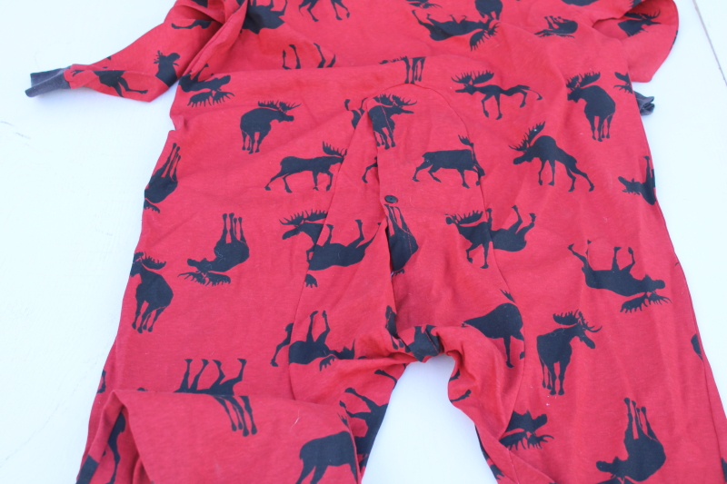 photo of new old stock vintage Hatley Canada all cotton union suit long johns underwear, moose print on red  #4