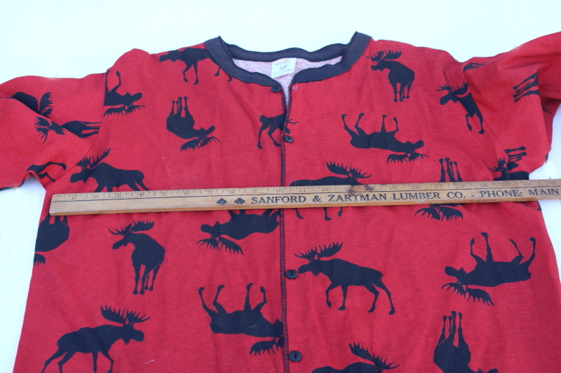 photo of new old stock vintage Hatley Canada all cotton union suit long johns underwear, moose print on red  #6