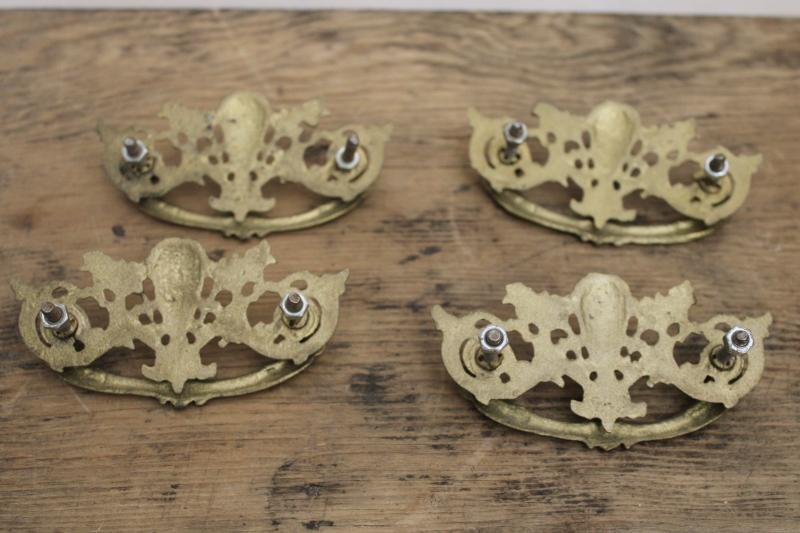 photo of new old stock vintage brass drawer pulls hardware, French or Italianate rococo #3