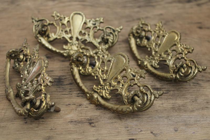 photo of new old stock vintage brass drawer pulls hardware, French or Italianate rococo #4