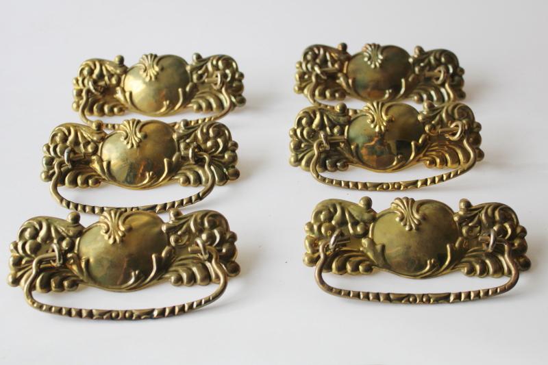 photo of new old stock vintage brass hardware, antique art nouveau style drawer pulls #1