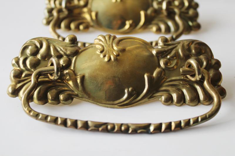 photo of new old stock vintage brass hardware, antique art nouveau style drawer pulls #2