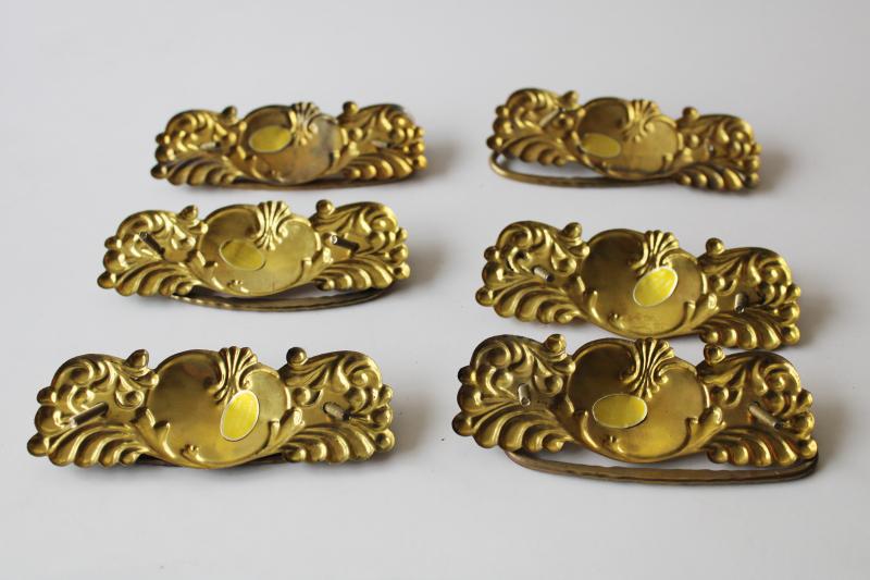 photo of new old stock vintage brass hardware, antique art nouveau style drawer pulls #3