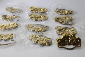 catalog photo of new old stock vintage brass hardware, antique chinoiserie style drawer pulls