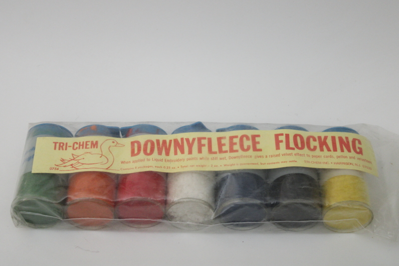 photo of new old stock vintage flocking powder for use over fabric paint to make retro velvet flocked designs #1