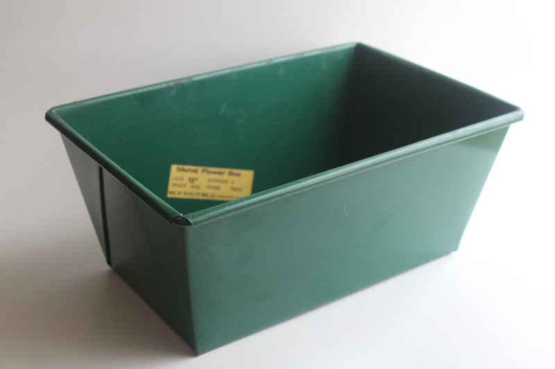 photo of new old stock vintage green metal flower box window garden planter, original label  #1