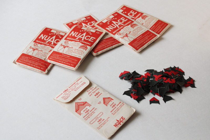 photo of new old stock vintage gummed paper photo corners, glossy red color for Christmas or Valentine album scrapbooks  #1