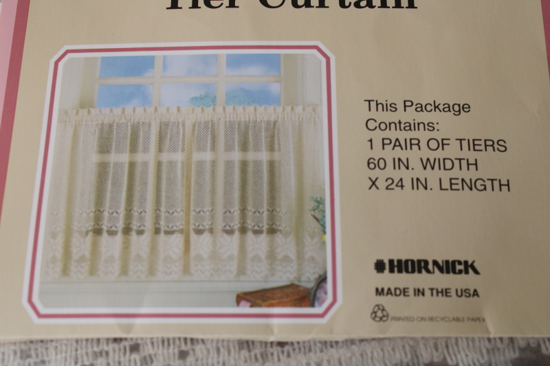 photo of new old stock vintage ivory lace curtain panels, cottage cafe curtains winter snowflake border  #2