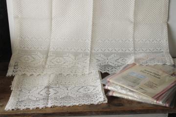 new old stock vintage ivory lace curtain panels, cottage cafe curtains winter snowflake border 