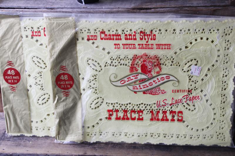 photo of new old stock vintage paper lace doily placemats, pale yellow doilies in original packages #4