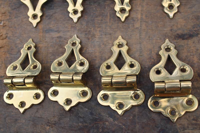 photo of new old stock vintage polished brass cabinet door hinges, surface mount hardware #5