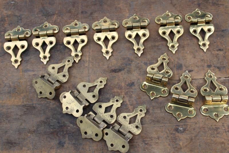 photo of new old stock vintage polished brass cabinet door hinges, surface mount hardware #6