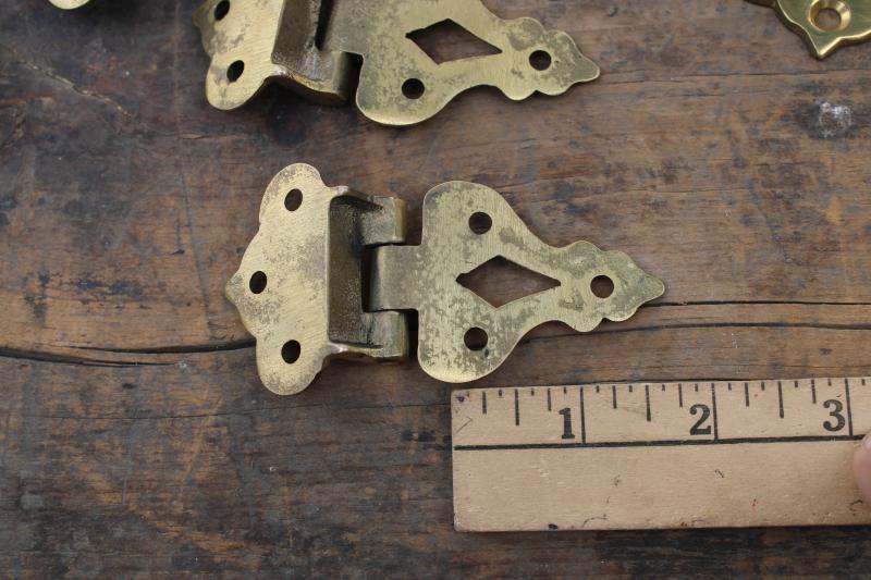 photo of new old stock vintage polished brass cabinet door hinges, surface mount hardware #7