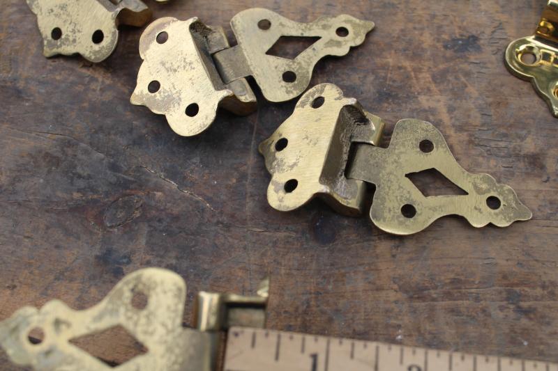 photo of new old stock vintage polished brass cabinet door hinges, surface mount hardware #8