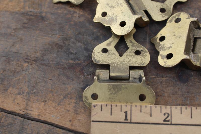 photo of new old stock vintage polished brass cabinet door hinges, surface mount hardware #10