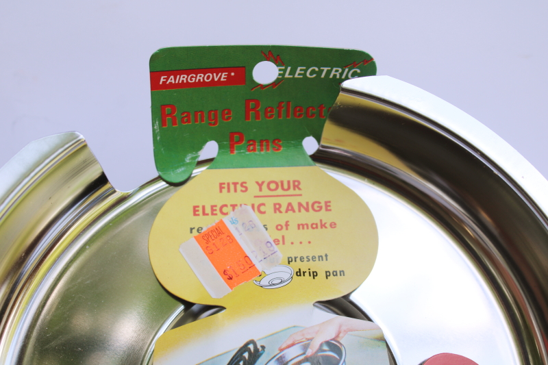 photo of new old stock vintage range reflector pans for electric stove burners, universal fit w/ instruction labels #2