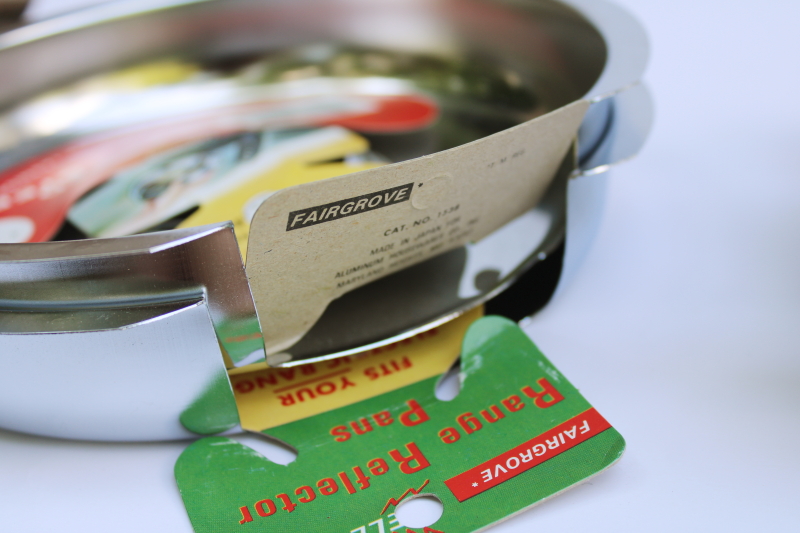 photo of new old stock vintage range reflector pans for electric stove burners, universal fit w/ instruction labels #4