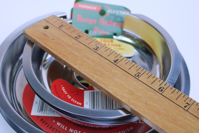 photo of new old stock vintage range reflector pans for electric stove burners, universal fit w/ instruction labels #6