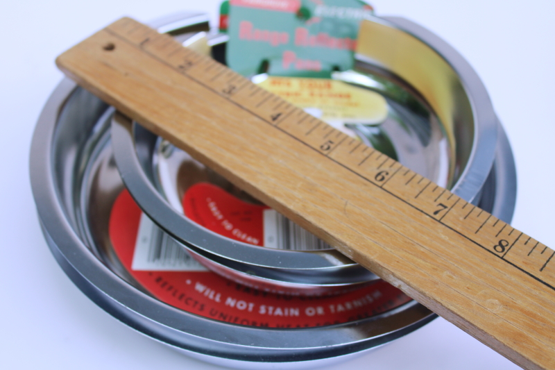 photo of new old stock vintage range reflector pans for electric stove burners, universal fit w/ instruction labels #7