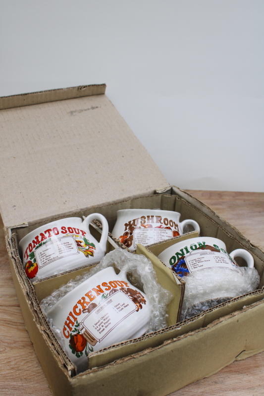 photo of new old stock vintage set of ceramic soup mug bowls, soup recipes print #1