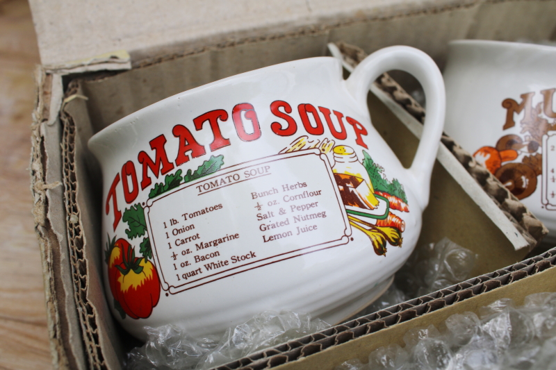 photo of new old stock vintage set of ceramic soup mug bowls, soup recipes print #2