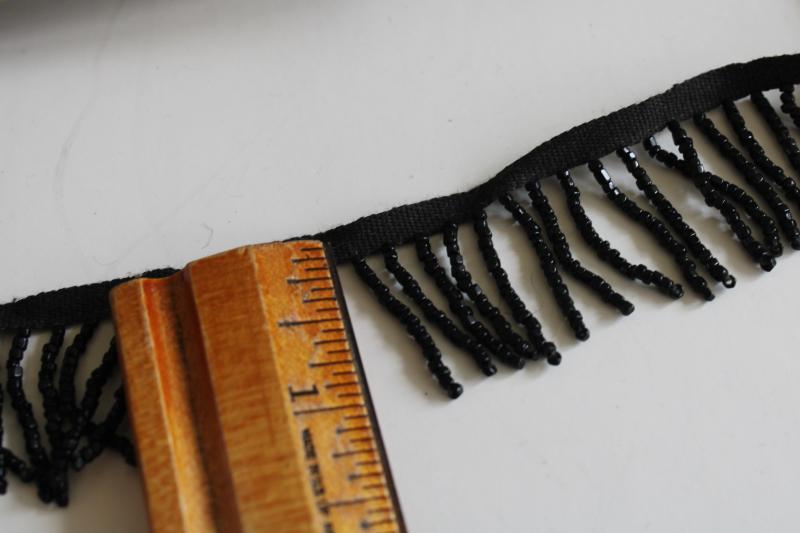 photo of new old stock vintage sewing notions, jet black dress trims, beaded fringe & braid #2