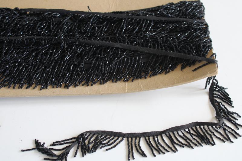 photo of new old stock vintage sewing notions, jet black dress trims, beaded fringe & braid #3