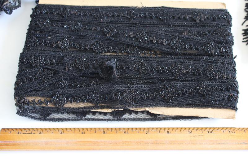 photo of new old stock vintage sewing notions, jet black dress trims, beaded fringe & braid #7